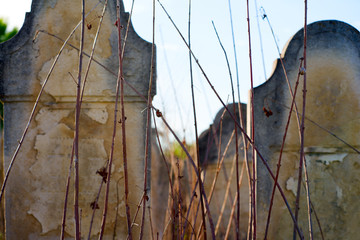 The Old Jewish cemetery at colorful sunset sky, Chernivtsi Ukraine.