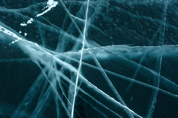 Ice texture of Baikal frozen lake top view