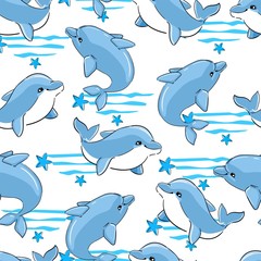 Texture transparente d& 39 impression de dauphin pour le textile, le tissu, le maillot de bain. Thème marin, océan. Modèle de conception graphique d& 39 été avec des poissons mignons. Vecteur.