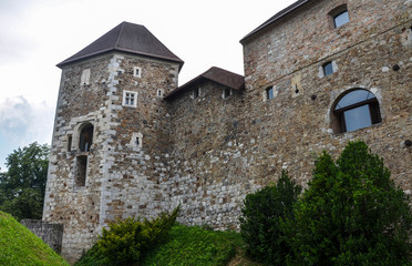 Fototapeta na wymiar Medieval town castle standing on the Castle Hill above downtown Ljubljana Slovenia is a key landmark of the town.