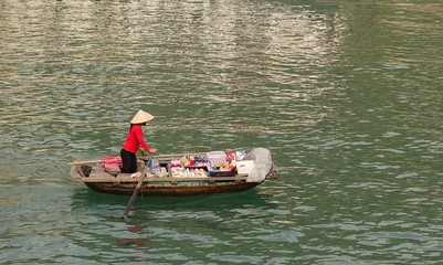Woman on boat Ha Long Bay
