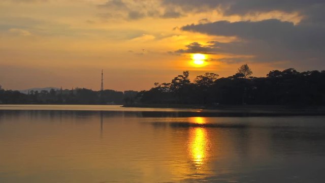 Time lapse of Xuan Huong Lake at sunrise time, Dalat, Vietnam.