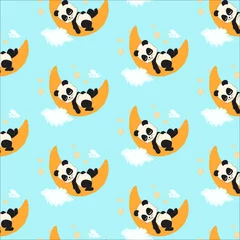 Vlies Fototapete Schlafende Tiere Süßes schlafendes Babypanda und nahtloses Muster des himmelblauen Hintergrundes. Einzigartiges kleines Tier. Panda-Illustrationselemente einzeln auf Weiß perfekt für Druck und alle Arten von Kinderdesign.