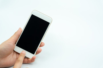 Operate smartphone on white background	