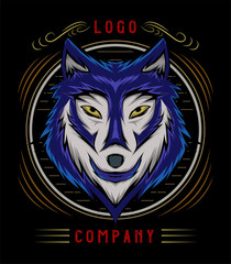 Blue wolf vector illustration, head wolves