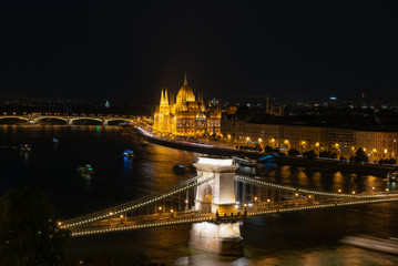 Naklejka na ściany i meble night panorama of the city of Budapest in Hungary