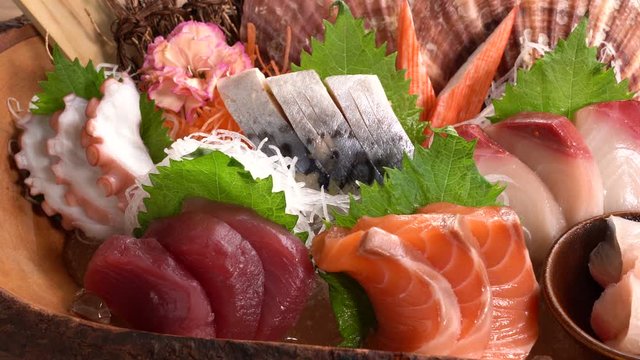 Japanese food sashimi set dinner meal .