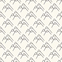 Behang Bergen Naadloze vector geometrische patroon met berg pictogram in zwart-wit. Landschapsachtergrond in minimalistische stijl. Eenvoudige illustratie van de winterheuvels.