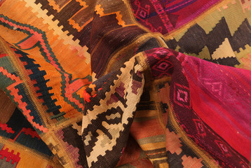Old and modern Persian Colourful Arabesque and handmade carpet, rug gelim, patchwork, and Gabbeh...