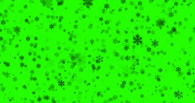 christmas snowflakes falling down snow from top, winter holiday seamless loop on chroma key green screen background