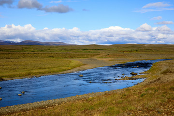 Kjolur / Iceland - August 25, 2017: A river near the Kjolur Highland Road, Iceland, Europe