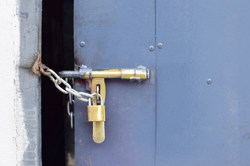 Old blue iron door lock