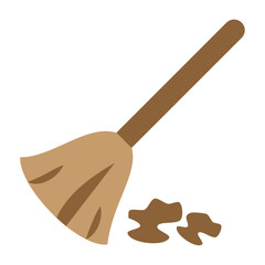 Hand Held Broom with Bristle and Dirt Vector Color Icon, Housekeeping Equipment on White background 