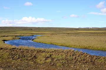 Kjolur / Iceland - August 25, 2017: A river near the Kjolur Highland Road, Iceland, Europe