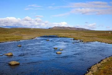 Kjolur / Iceland - August 25, 2017: A river near the Kjolur Highland Road, Iceland, Europe