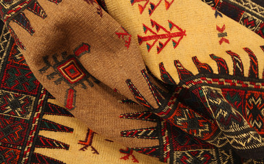 Old and modern Persian Colourful Arabesque and handmade carpet, rug gelim, patchwork, and Gabbeh...