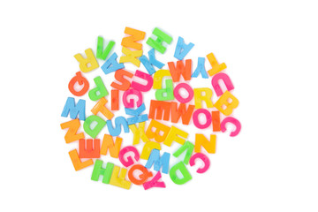 Colored letters of the English alphabet on a white background. Children education