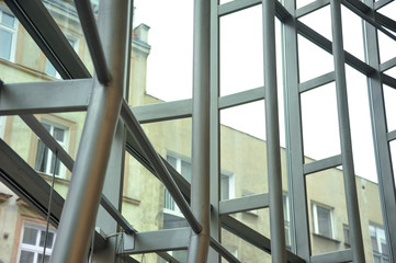  Arc polycarbonate canopy and reinforced concrete construction. Metal construction.