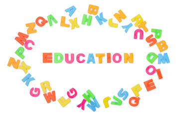 Colored letters of the English alphabet on a white background. Children education