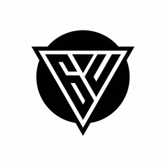 GU logo with negative space triangle and circle shape design template