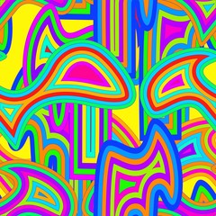 Rainbows Seamless Psychedelic Groovy Peace Notebook Doodle Design- Hand-Drawn Vector Illustration Background. Seamless trend vector pattern colorful shapes. LGBT colors. Abstract geometric striped