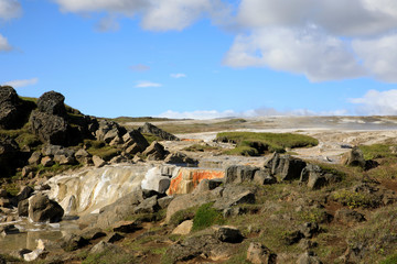 Hveravellir / Iceland - August 25, 2017: Landscape at Hveravellir a geothermal and sulfur area, Iceland, Europe