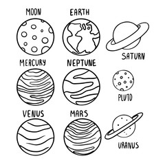  Doodle sketch illustration of the planets of the solar system 