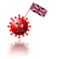 Funny angry coronavirus molecule with great britain flag