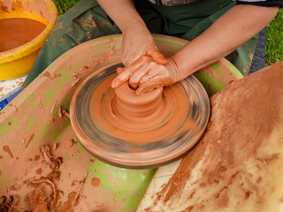 picture by hand, pottery turning, handmade