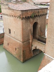 Ferrara, Italy, Castello Estense, Entrance Tower & Bridge
