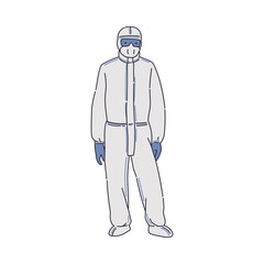 Obraz premium Man in chemical antiviral protective suit sketch vector illustration isolated.