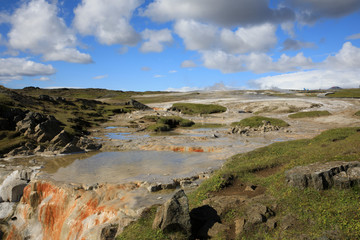 Hveravellir / Iceland - August 25, 2017: Landscape at Hveravellir a geothermal and sulfur area, Iceland, Europe