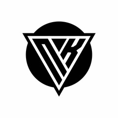NK logo with negative space triangle and circle shape design template