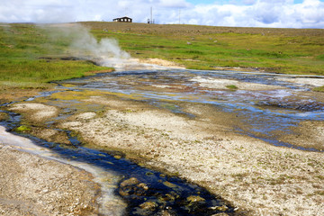 Hveravellir / Iceland - August 25, 2017: Landscape at Hveravellir a geothermal and sulfur area, Iceland, Europe