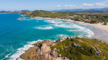Aerial view of Barra beach - Garopaba. Beautiful natural beach in Santa Catarina, Brazil
