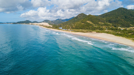 Aerial view of Siriú beach - Garopaba. Beautiful beach between mountains in Santa Catarina, Brazil