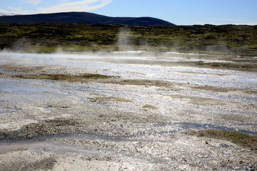 Hveravellir / Iceland - August 25, 2017: Landscape at Hveravellir a geothermal and sulfur area, Iceland, Europe