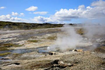 Hveravellir / Iceland - August 25, 2017: Landscape at Hveravellir a geothermal and sulfur area, Iceland, Europe