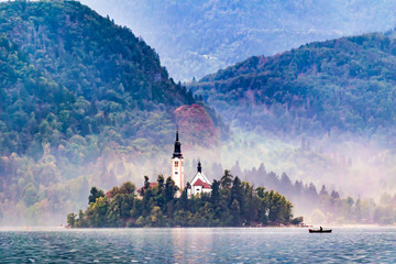 middle island of bled lake in autumn