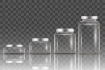 Realistic empty glass jar mockup set, vector isolated illustration