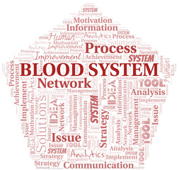 Blood System typography vector word cloud.