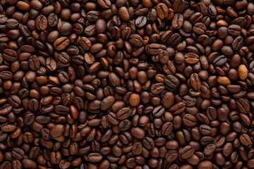 Coffee beans background. Background of roasted coffee beans