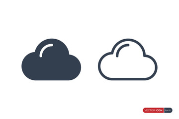Cloud Icon isolated on White Background. Fill and Outline Style. Flat Vector Icon Design Template Elements.