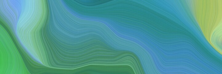 landscape orientation graphic with waves. modern curvy waves background illustration with blue chill, dark sea green and corn flower blue color