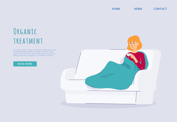 Organic treatment virus and flu infection banner with flat vector illustration.