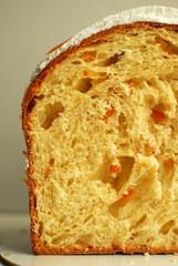 Panettone traditional Easter pastry with cut candied orange