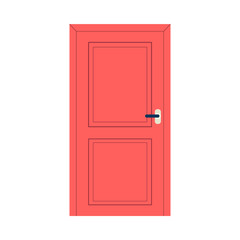 Cartoon icon or symbol of closed red door flat vector illustration isolated.