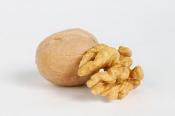Walnut on a white background. Healthy food, nuts