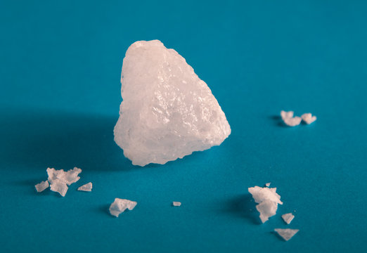 Halit salt from Pakistan on a blue background