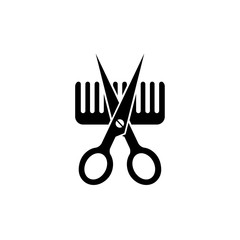 Comb and scissors icon, logo isolated on white background